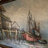 Painting of boats in the port by Florence