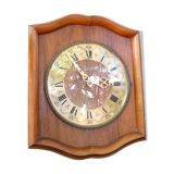 Wooden & brass wall clock, quartz star, retro chic country style - 1960