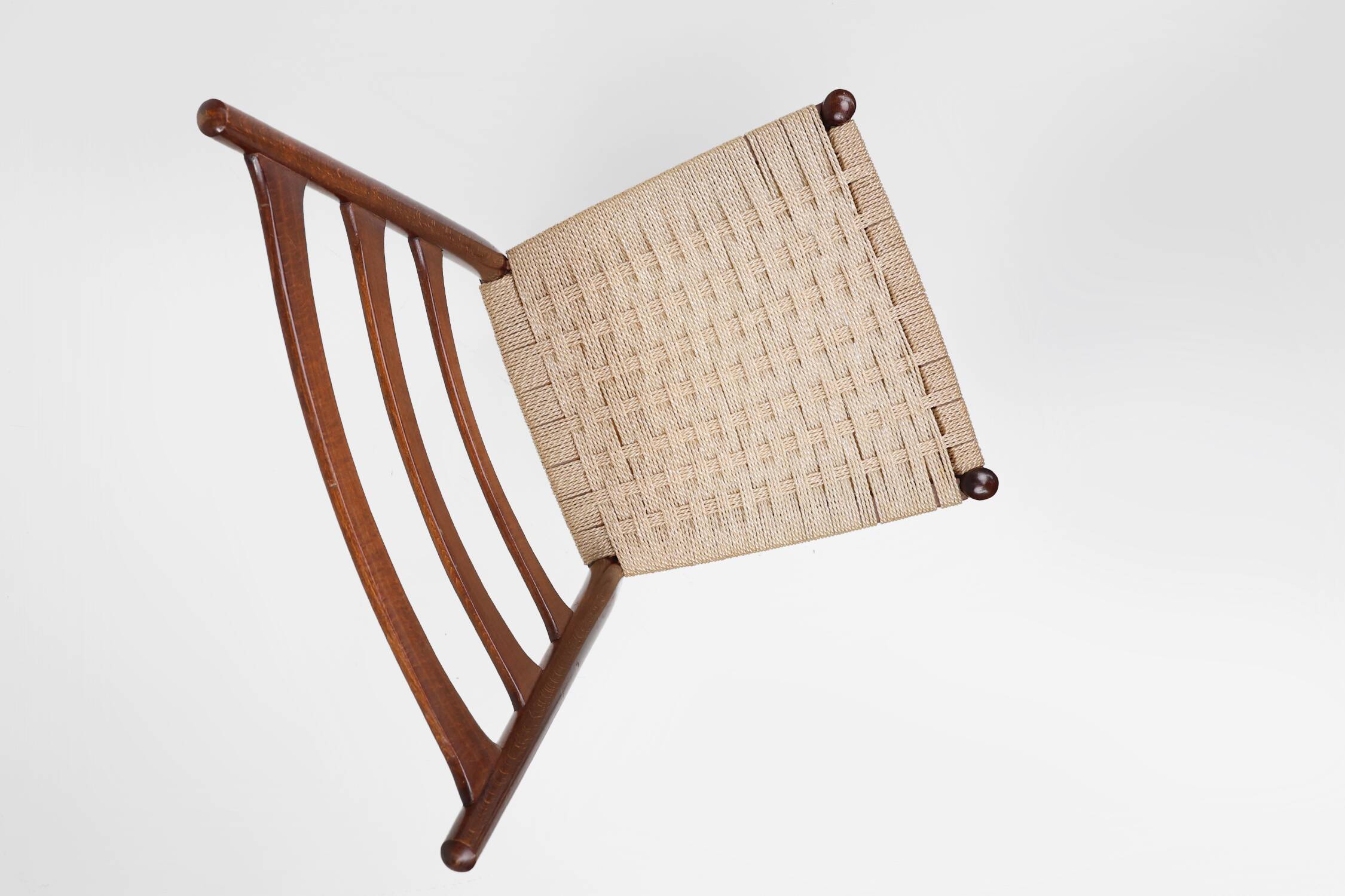 Teak dining chairs with braided rope seat, Belgium 1960s