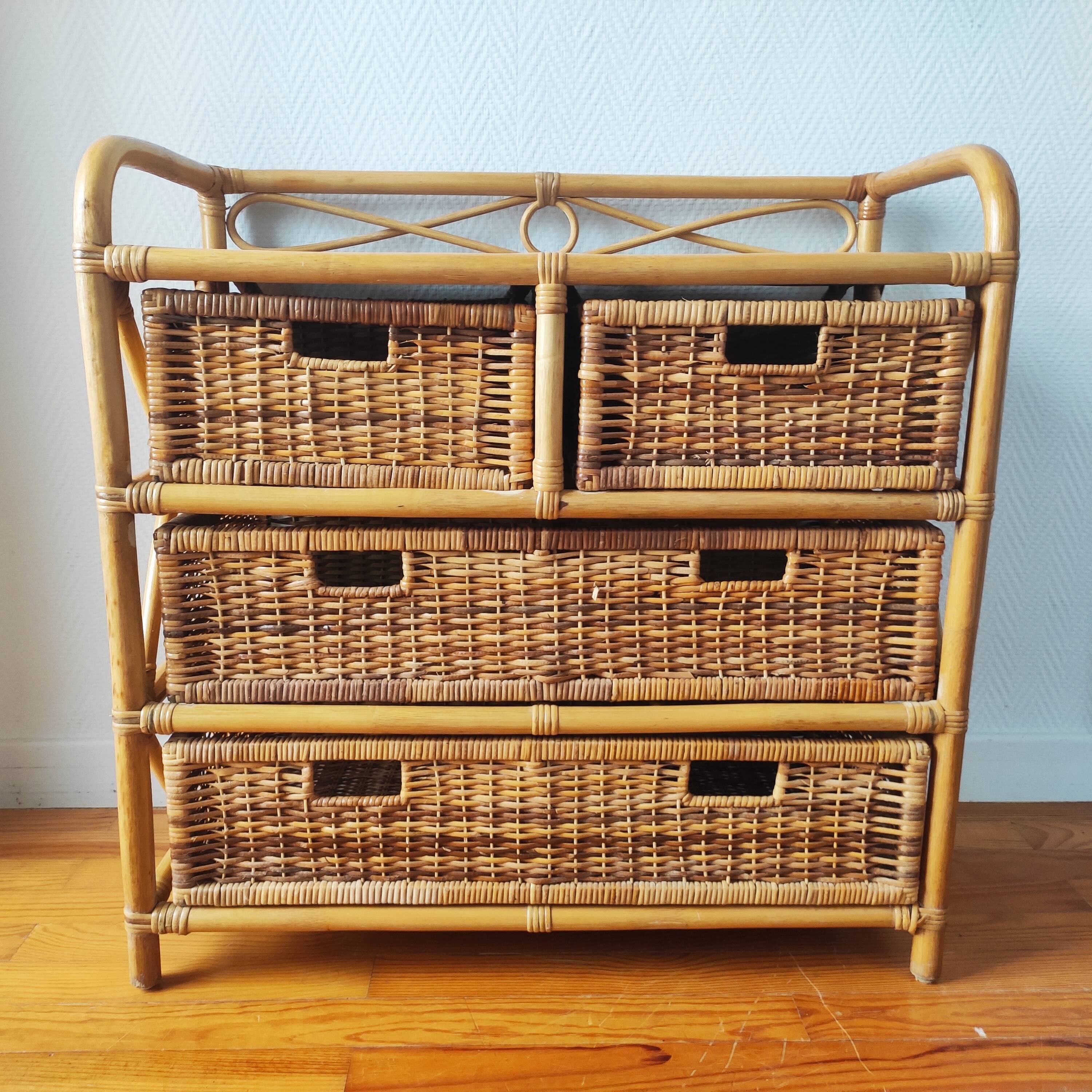 Commode vintage en rotin clair