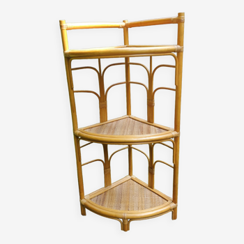 Rattan and bamboo corner shelf