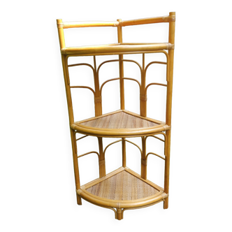 Rattan and bamboo corner shelf