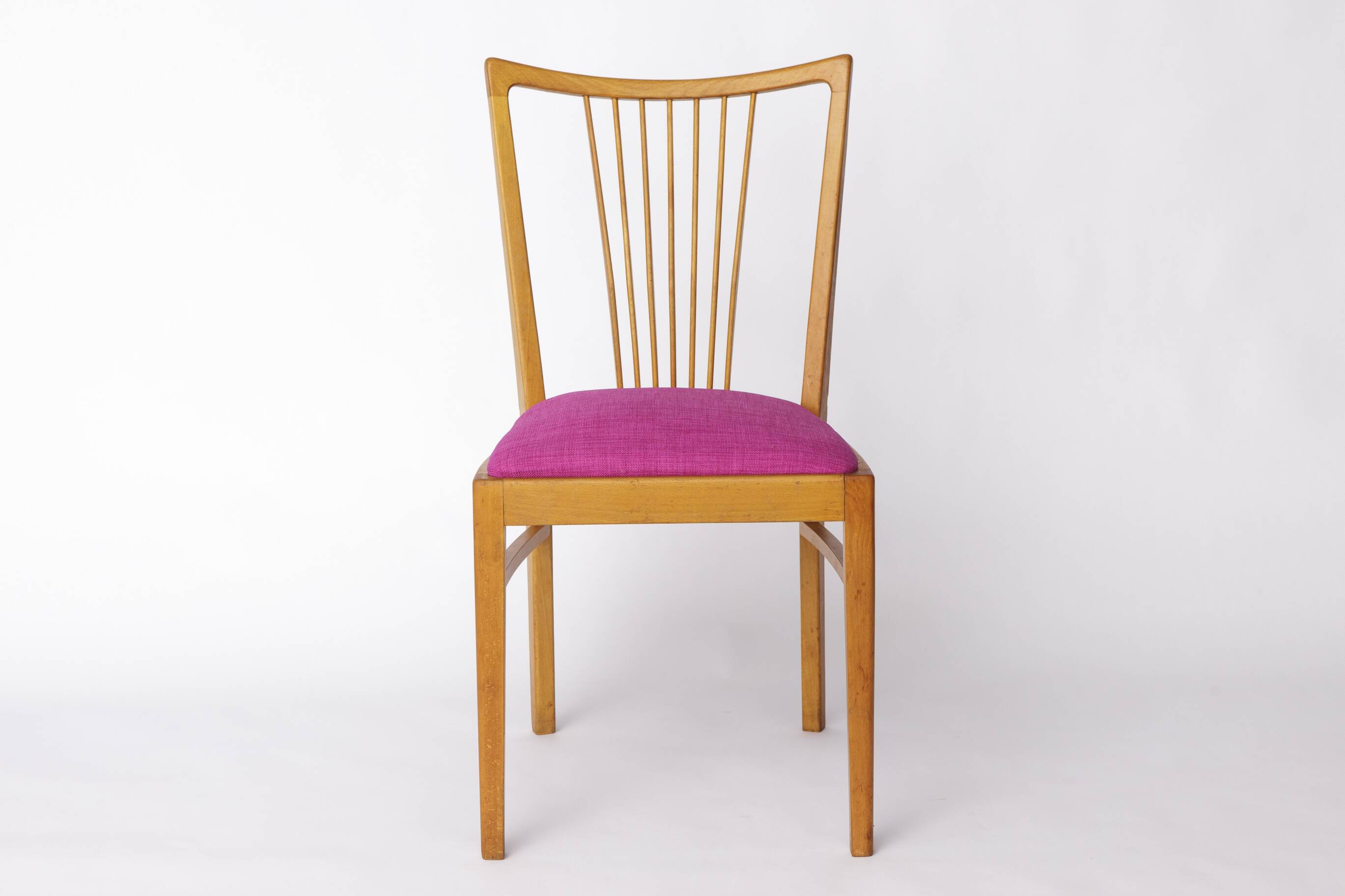 Vintage Magenta Upholstered Beech Dining Chair – Germany, 1960s–1970s