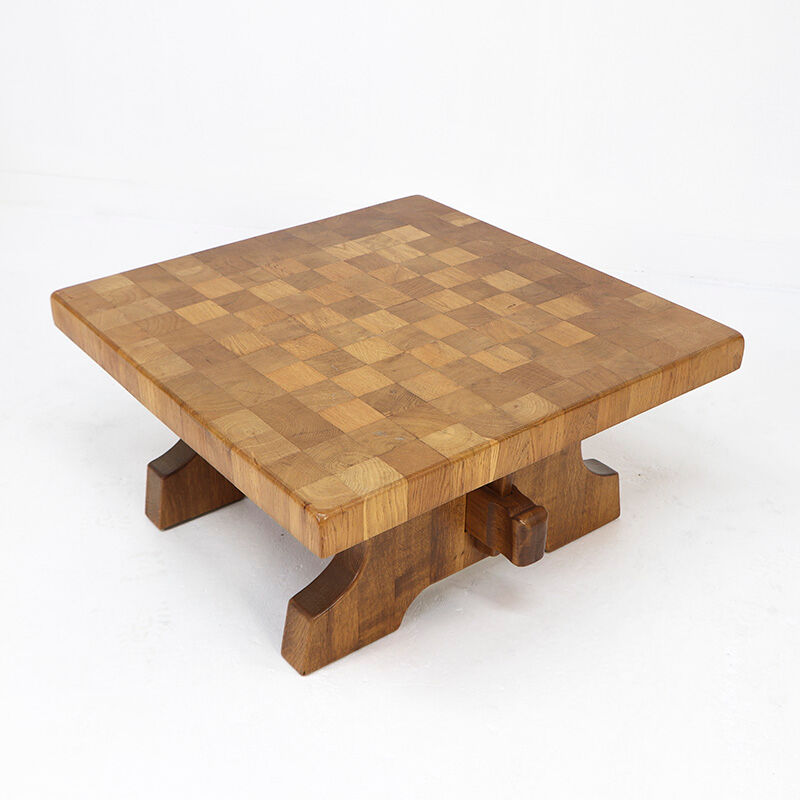 Rustic Vintage Brutalist Mid-Century Coffee Table in Oak