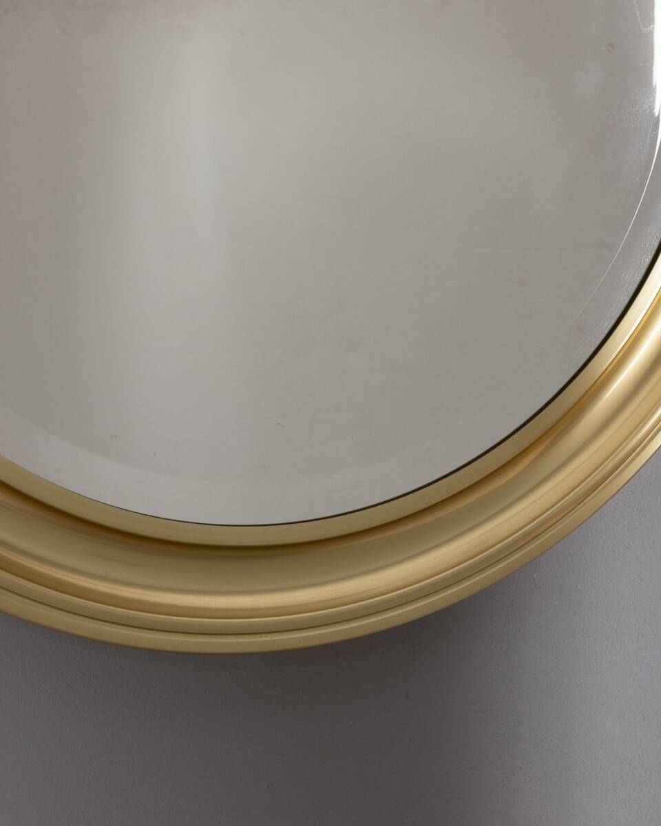 Vintage Italian Round Wall Mirror in Brass, 1970s