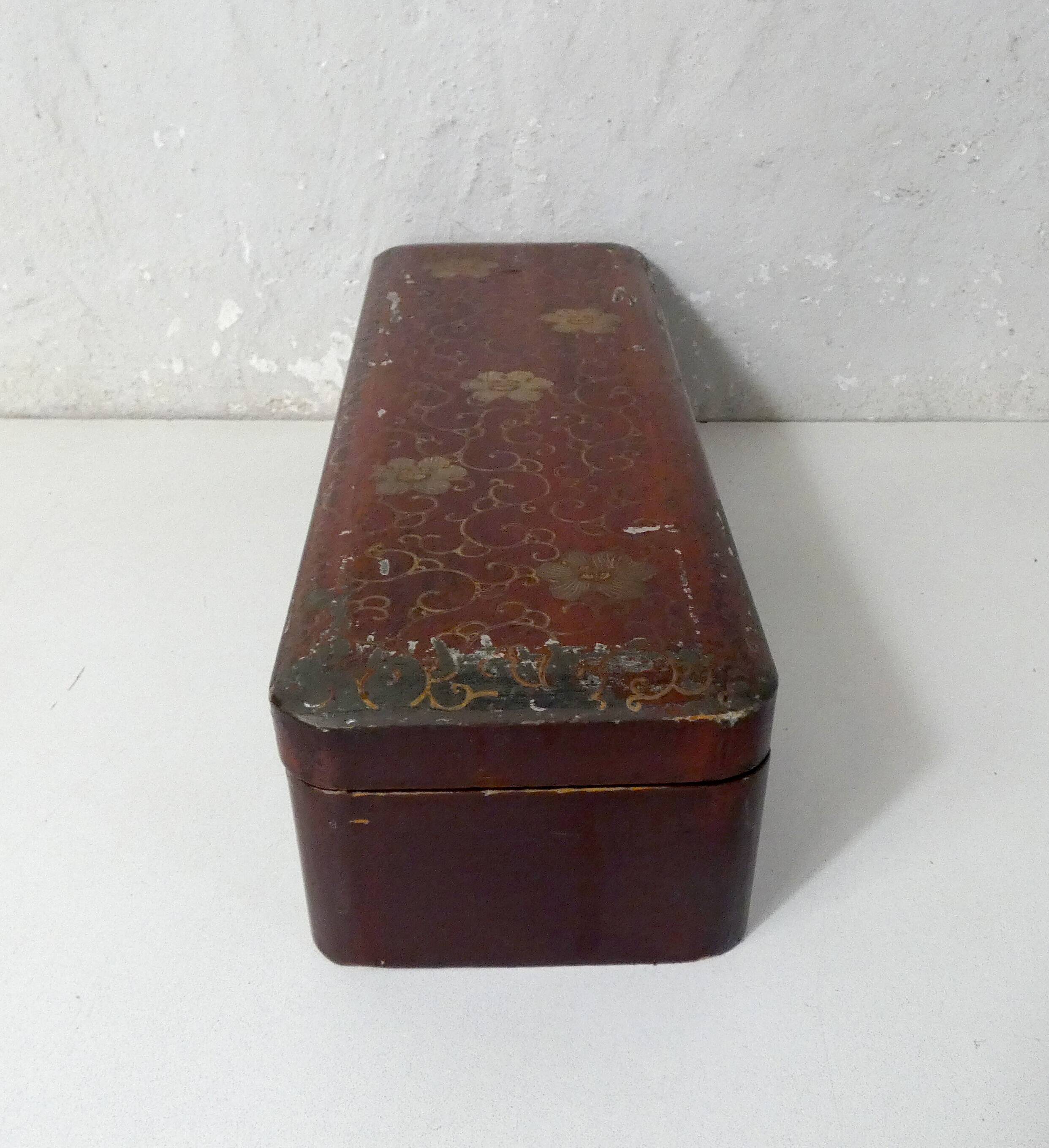 Antique orientalist art nouveau lacquered wooden box