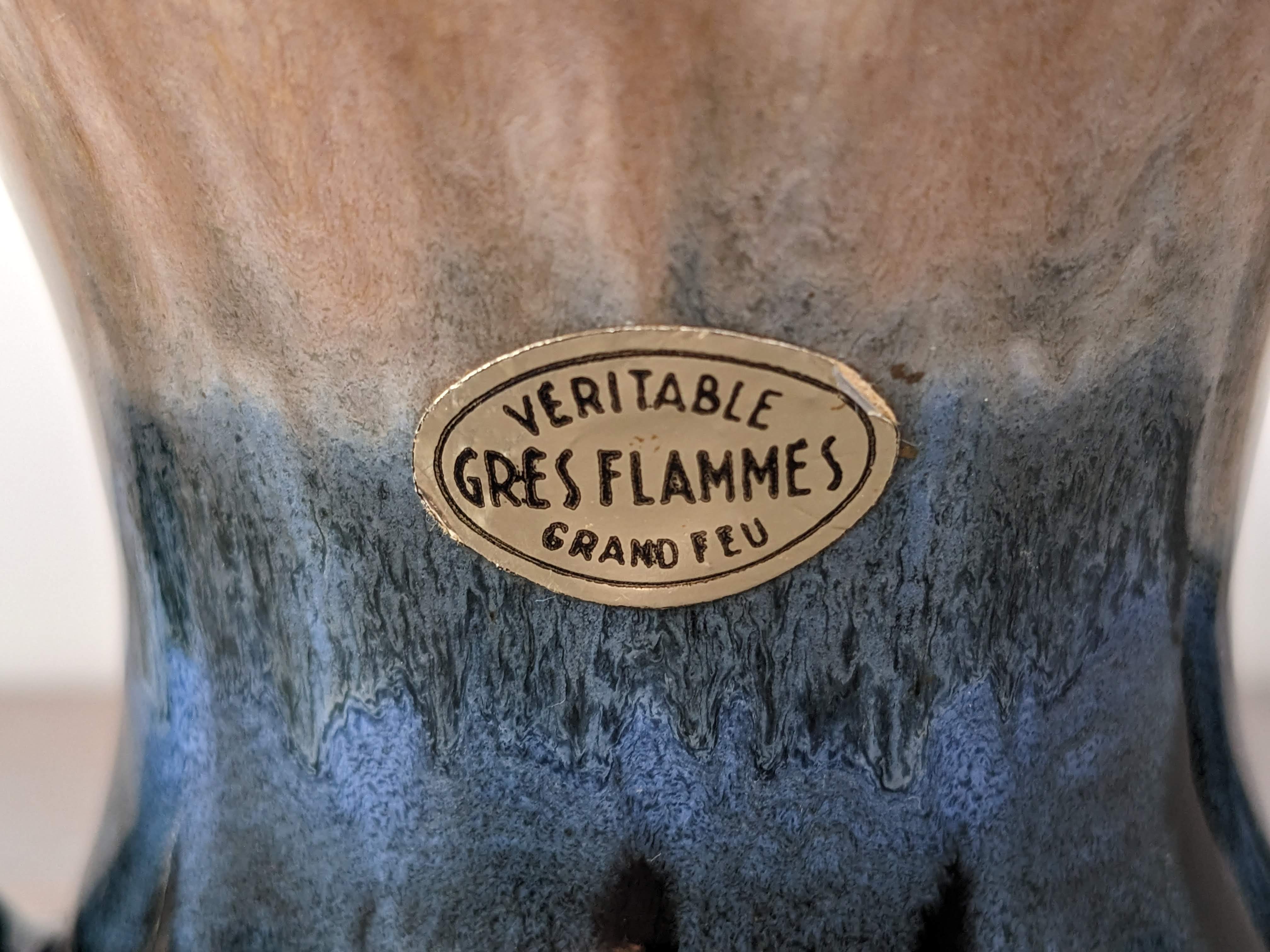 Large fire flamed stoneware vase
