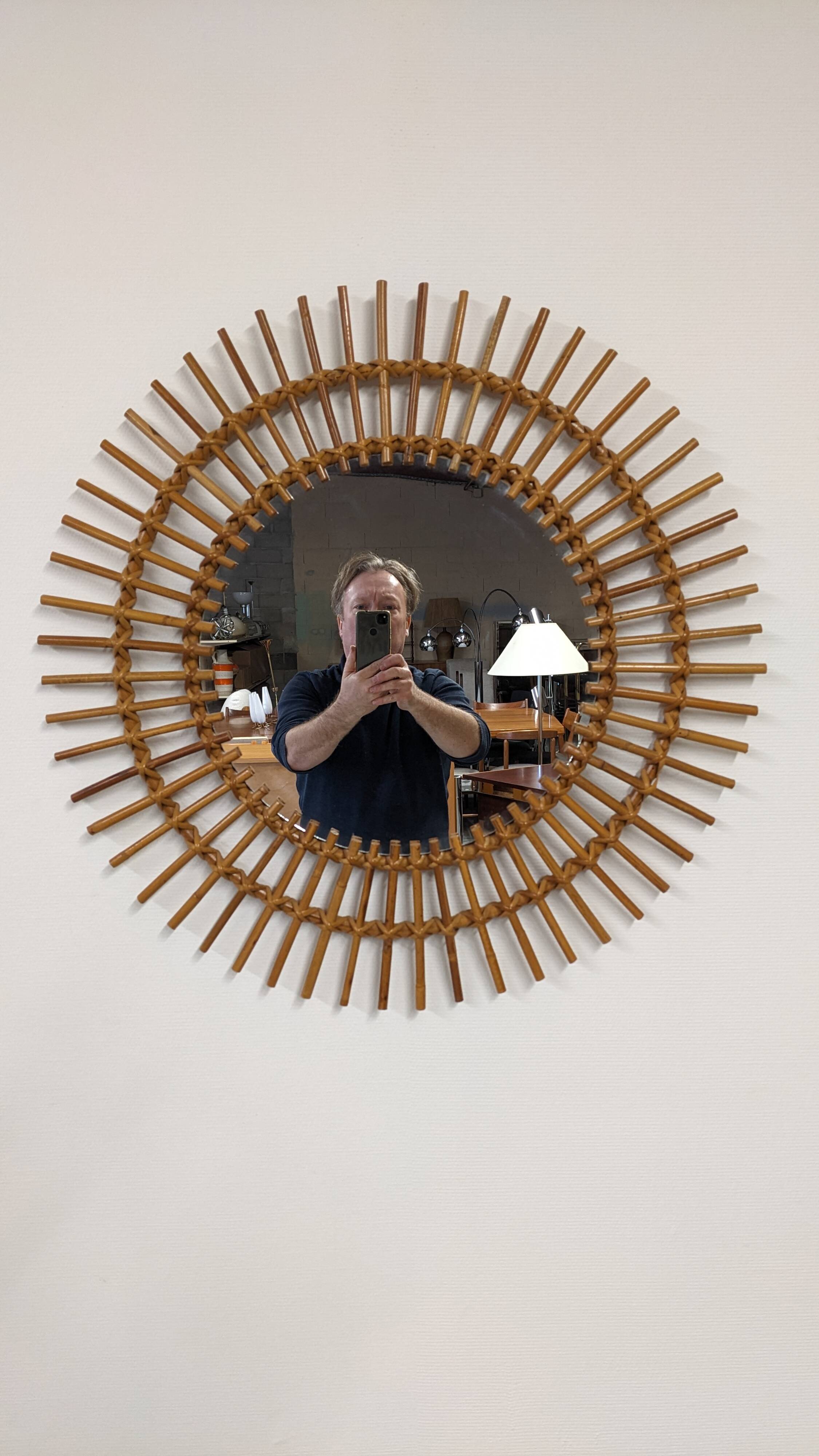 XL rattan sun mirror from the 50s/60s
