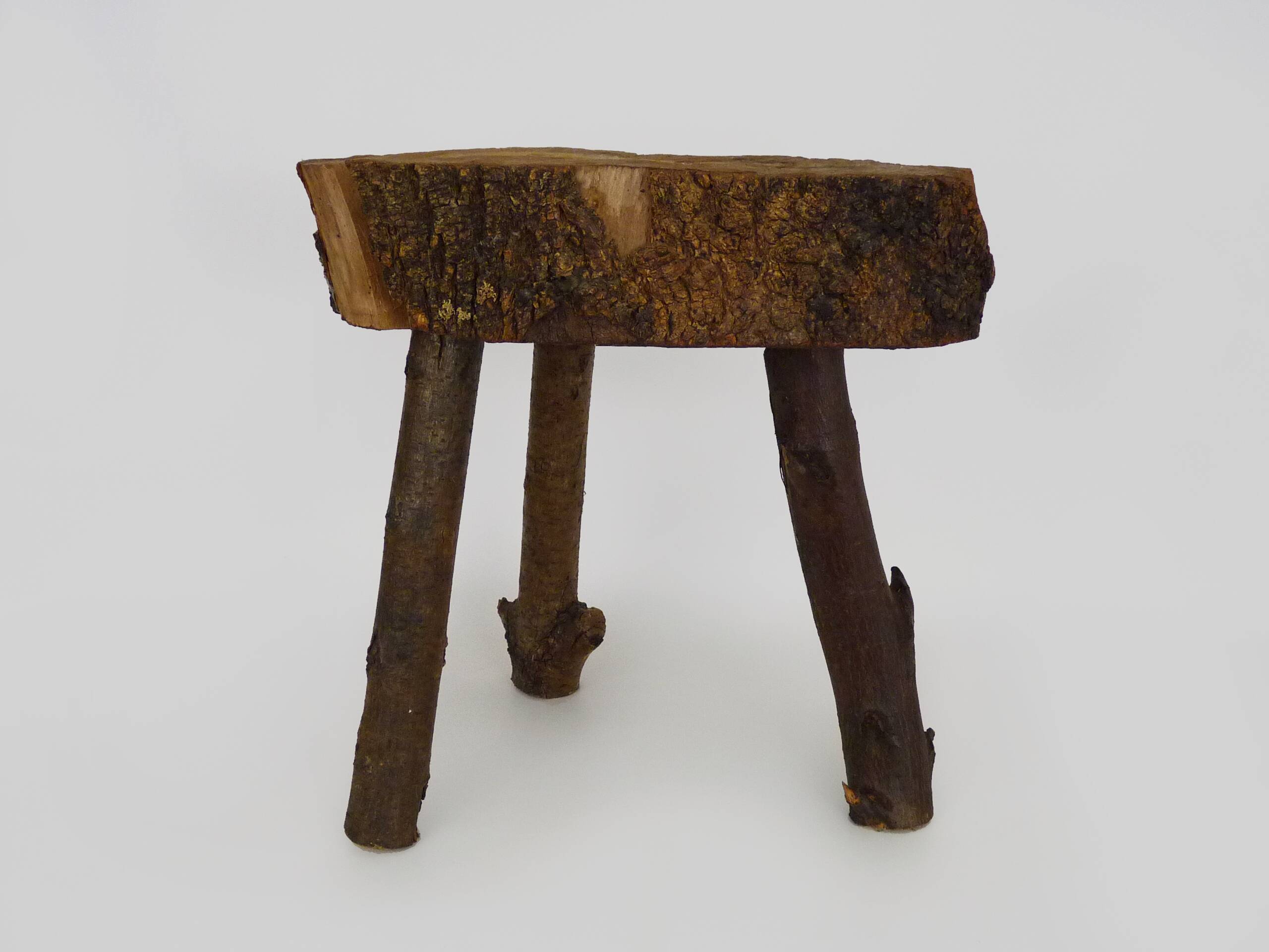 Tripod oak milking stool, Ariège peasant art, France (19th century)