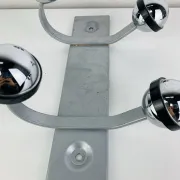 Wall-mounted coat rack, double chrome and grey metal hook, vintage
