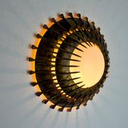 Midcentury brutalist sun wall lamp, metal and gold leaf, Italy