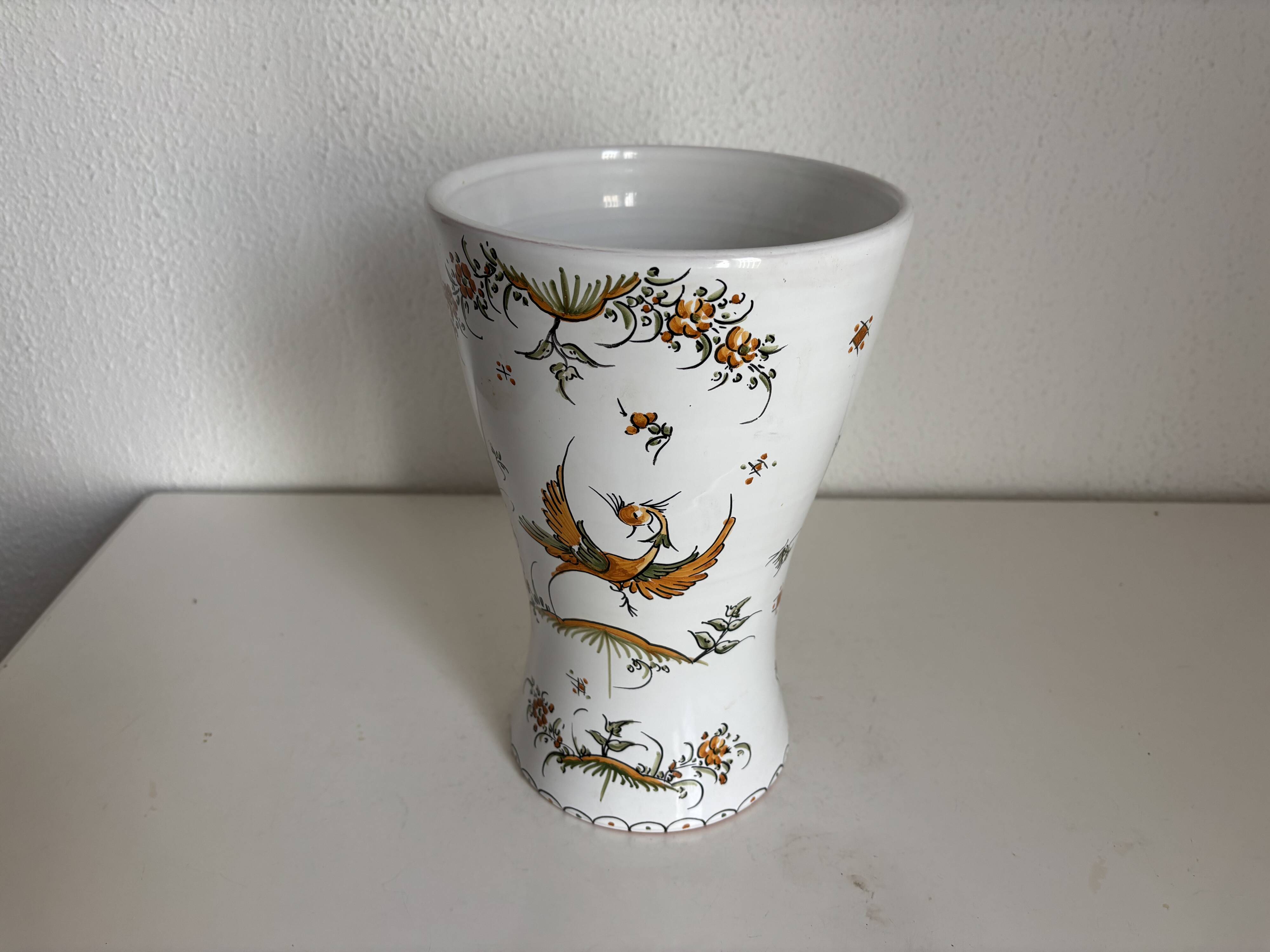 Vintage 1970 Moustiers ceramic faience vase - 26 cm