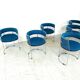 Set of 6 chrome wire and blue fabric dining chairs, 1970s
