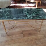 Coffee table in green marble and brass