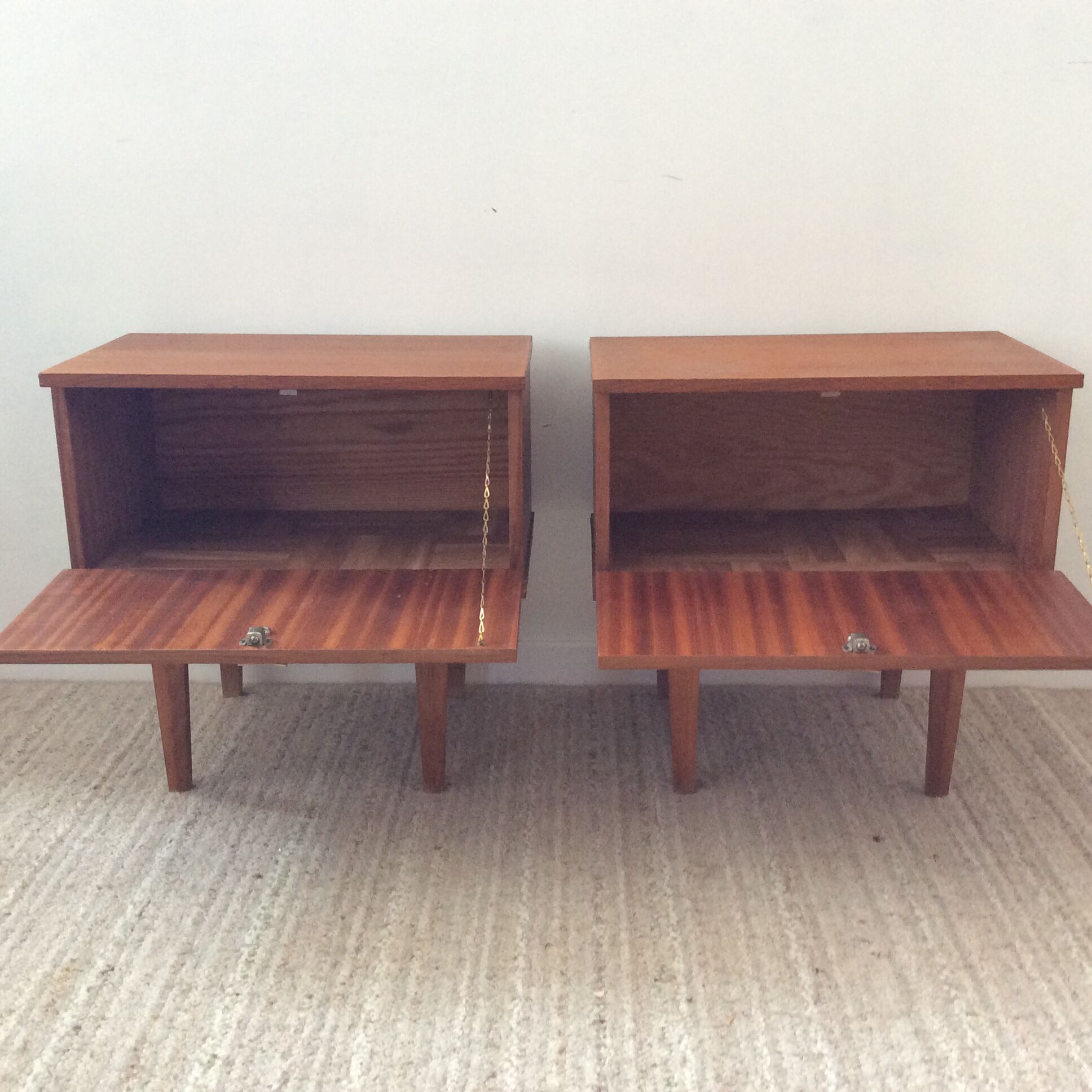 Pair of Scandinavian bedsides in 60s teak