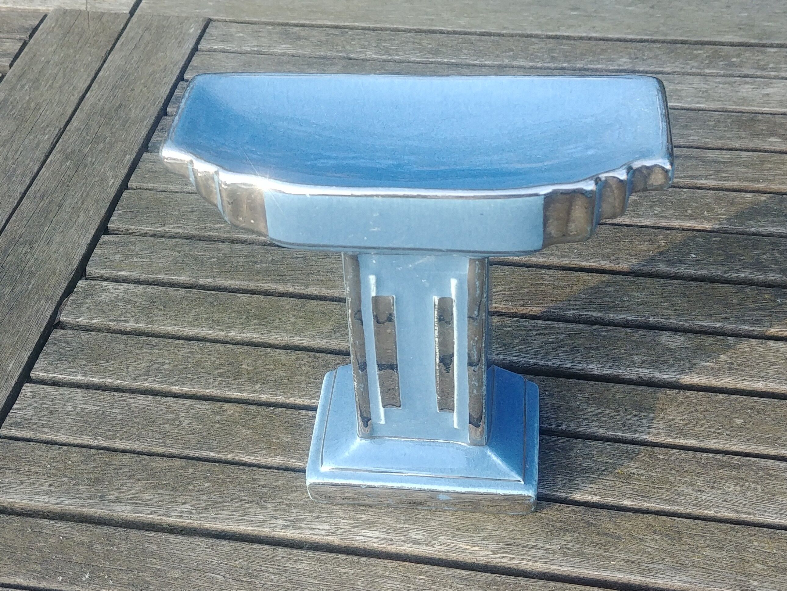 Empty pocket glazed ceramic blue column shape art deco 20s/30s