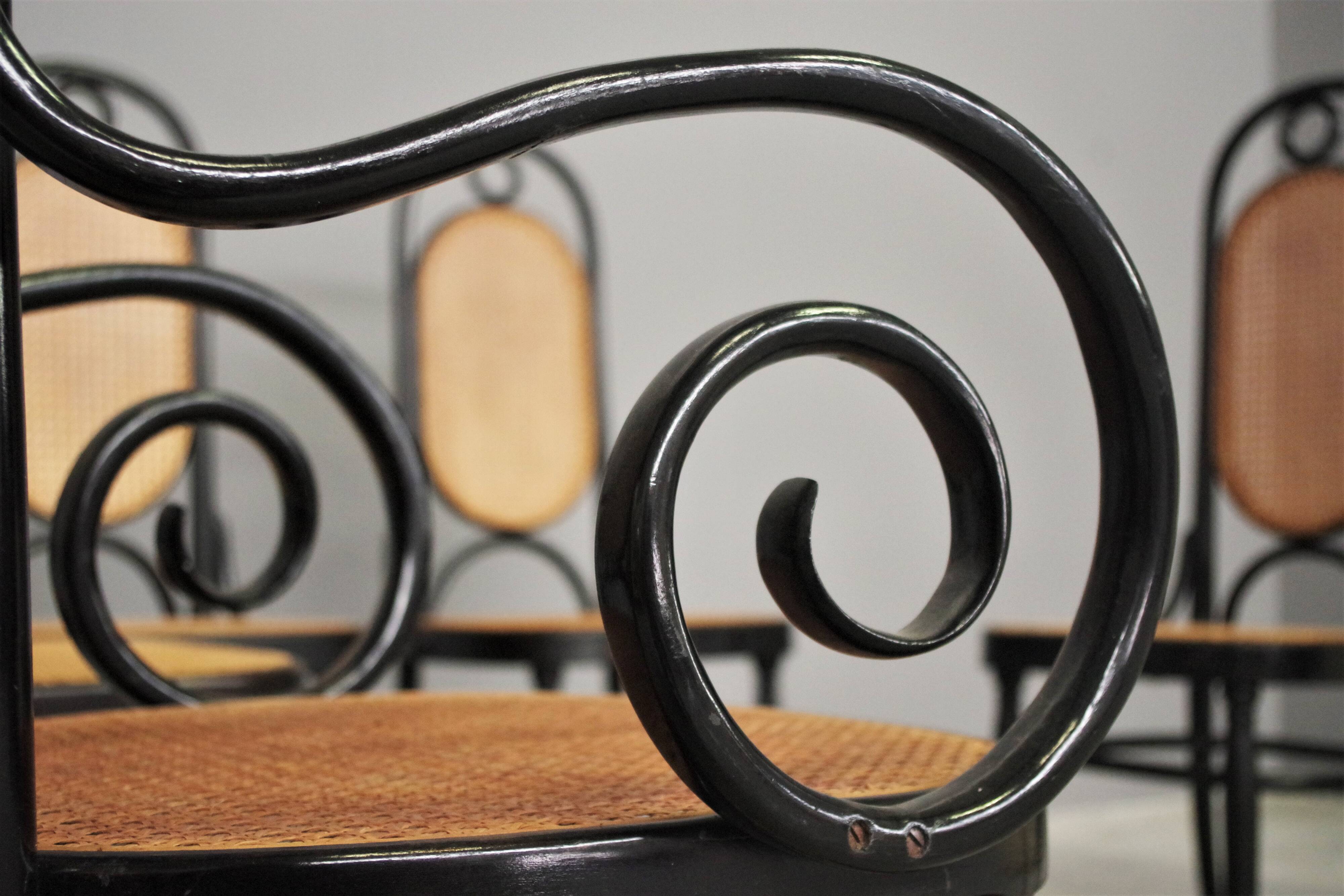 Chairs in curved beech and vienna straw, 1980s, set of 4
