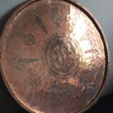 Islamic art tray with ornaments in copper and tin pewter traces