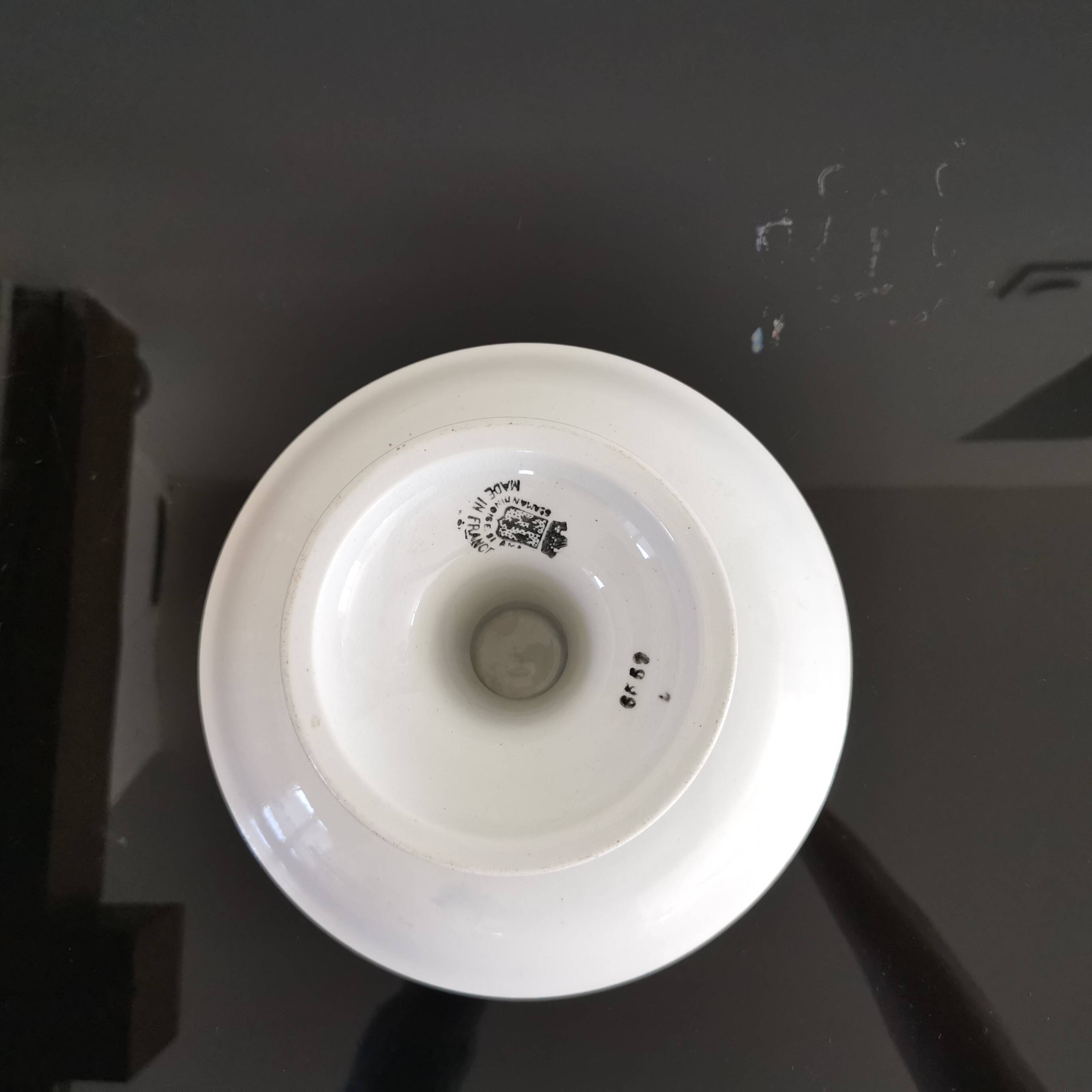 Old earthenware compote bowl L'Amandinoise St Amand France