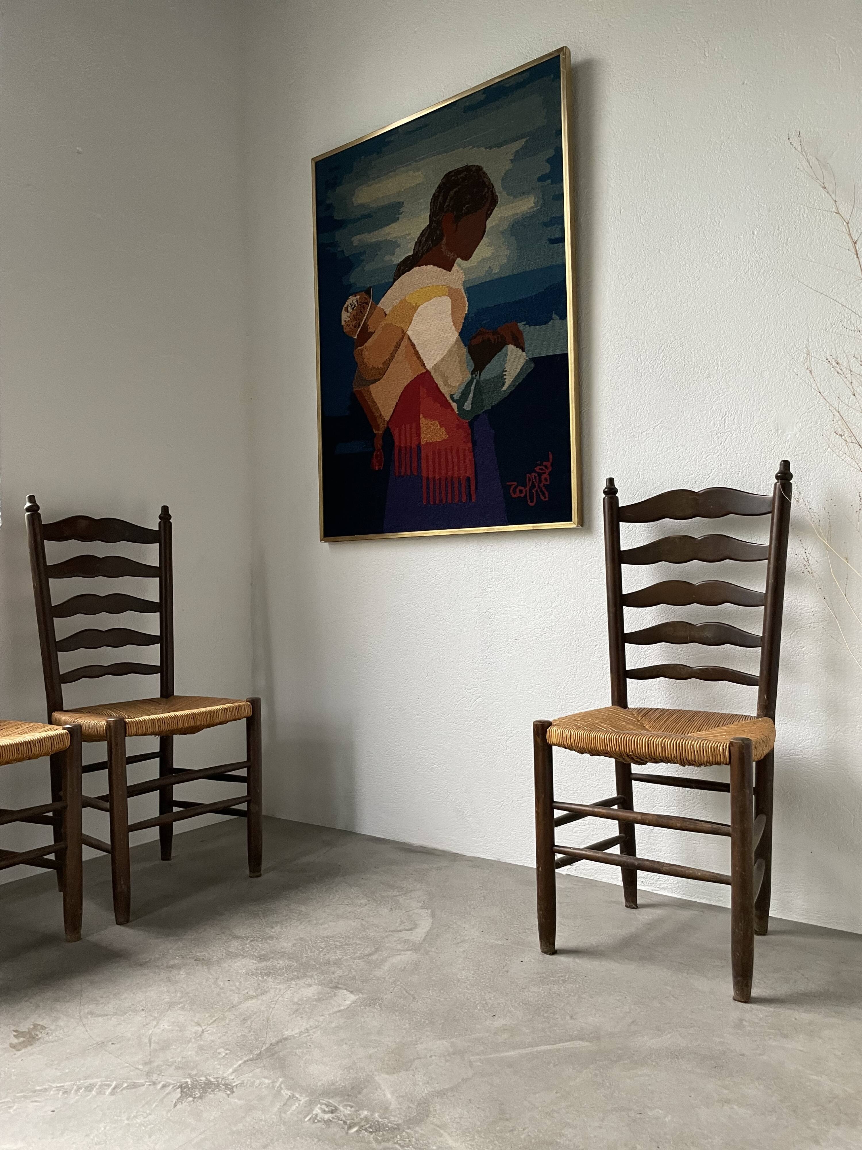 Trio rustic chairs in oak straw