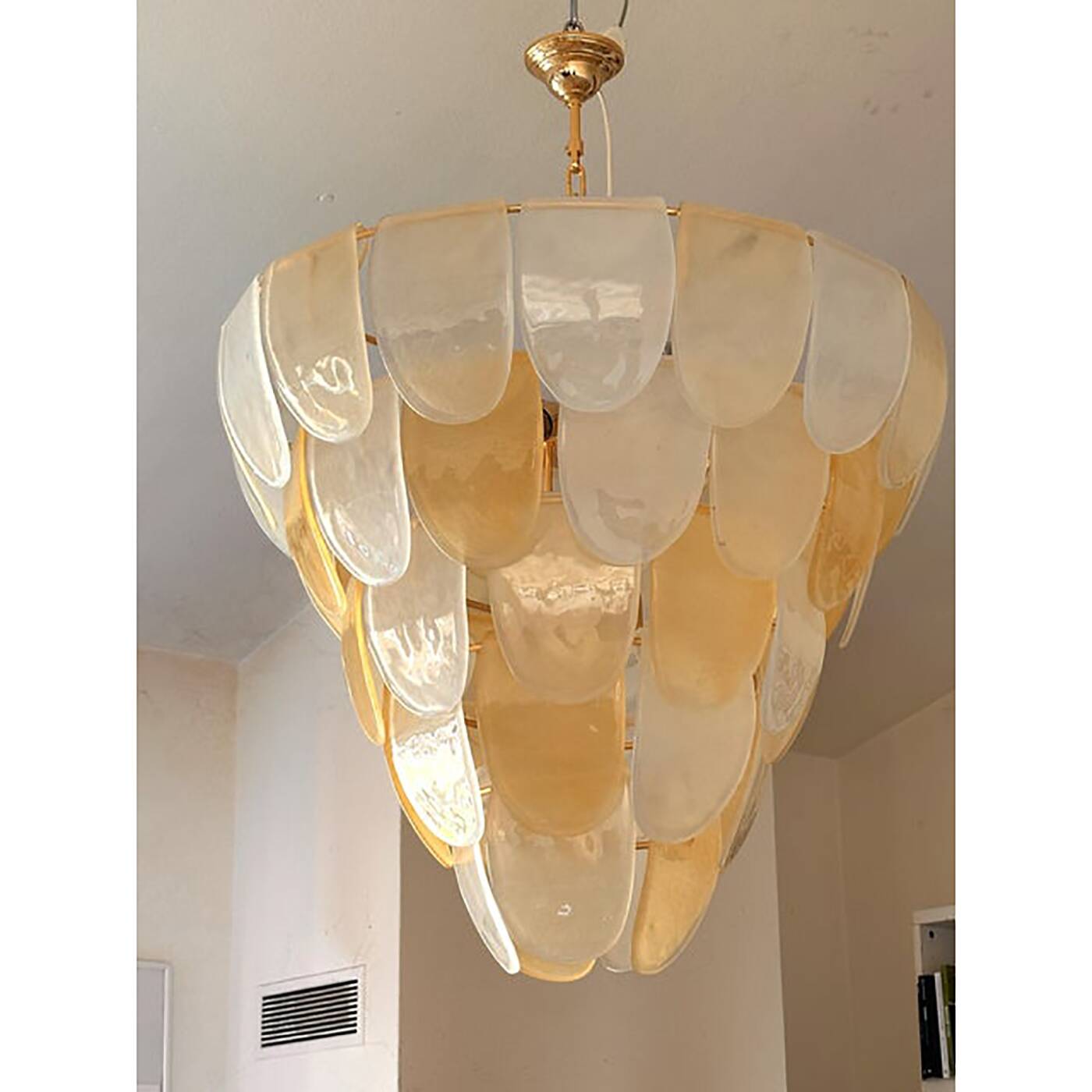 Contemporary Modern Sanded Amber "Petals" Glass Chandelier