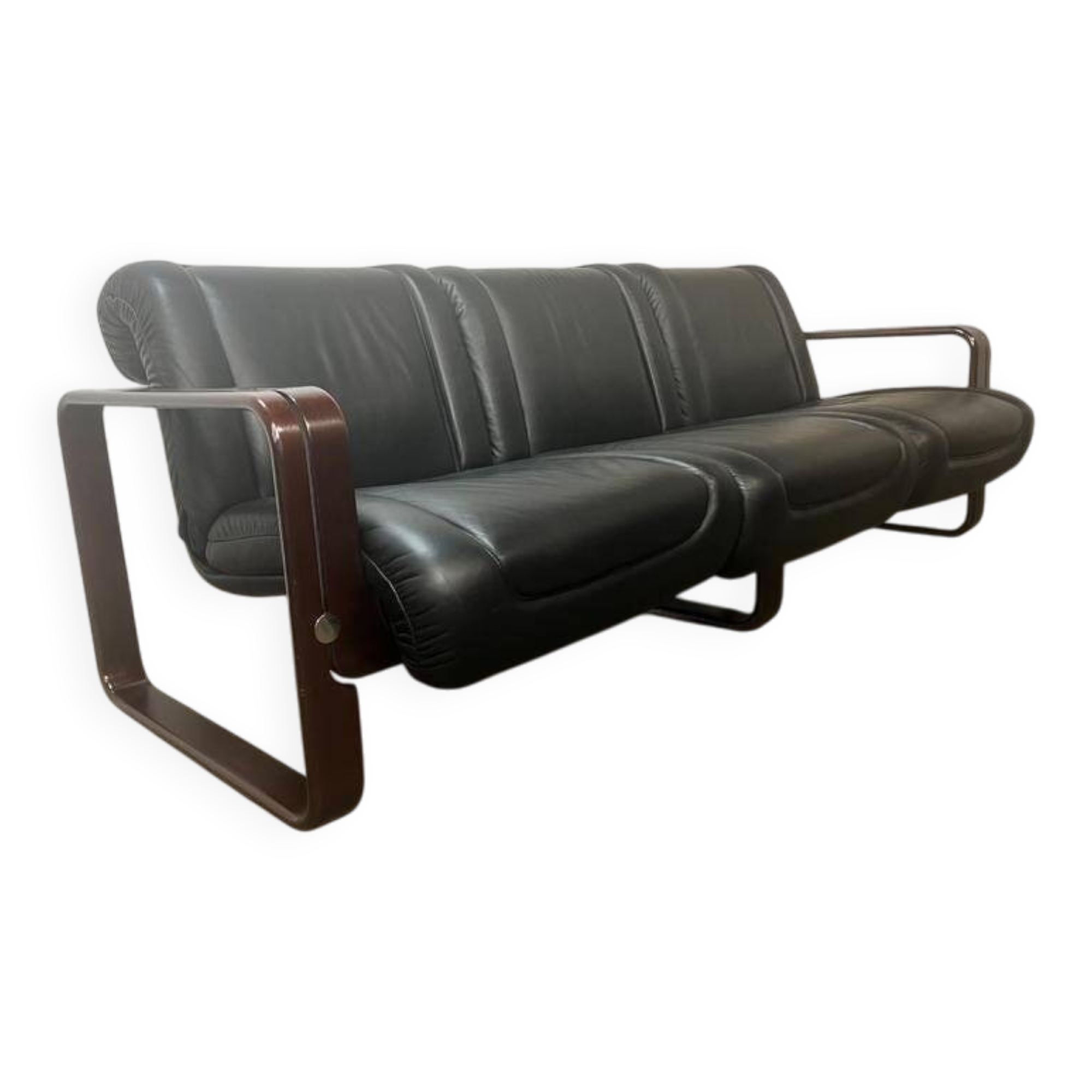 Vintage black leather sofa / Martin Stoll sofa