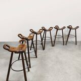 6 tabourets hauts en bois, Espagne milieu XXème
