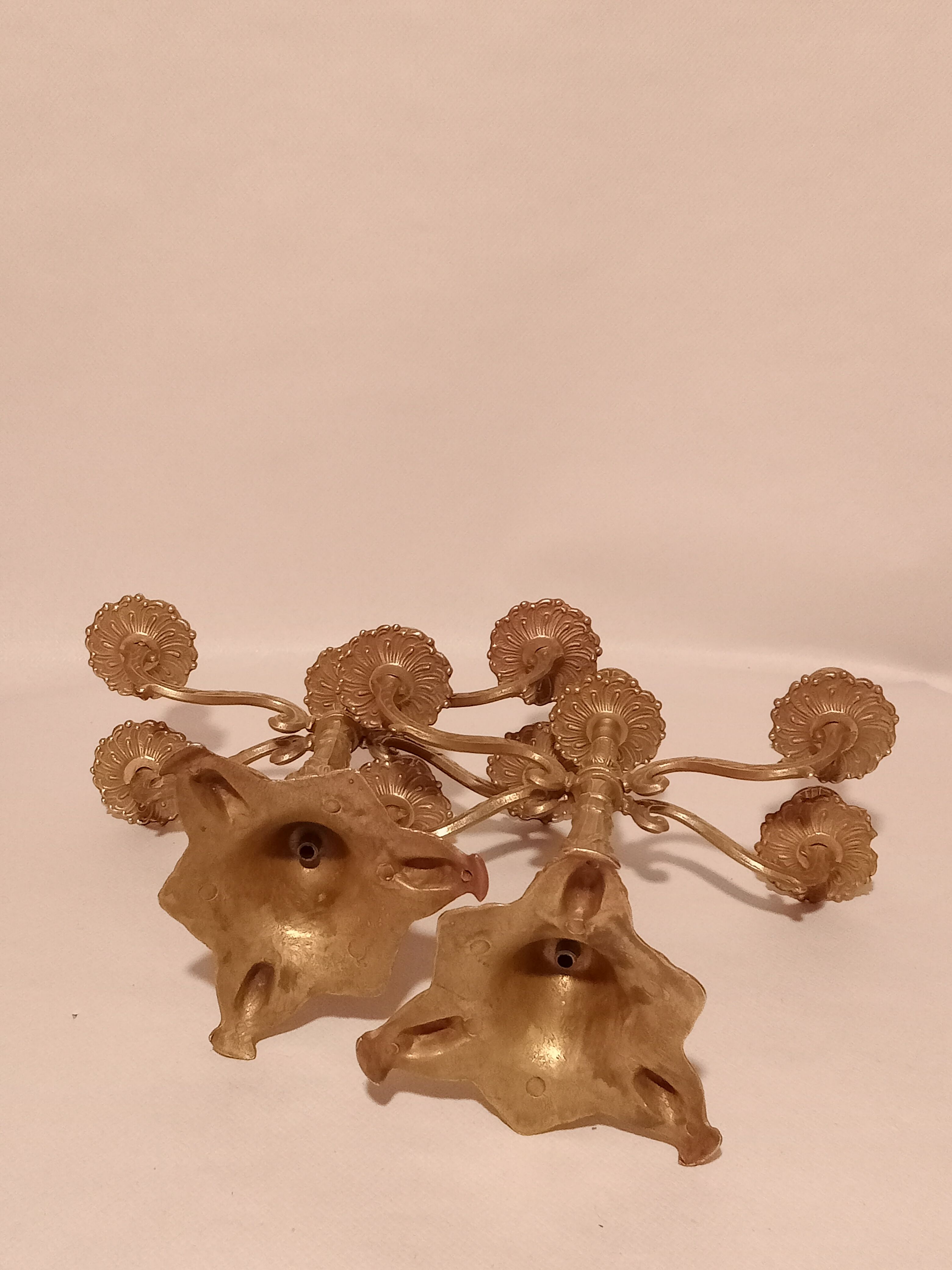 Pair of 5-burner bronze candlesticks
