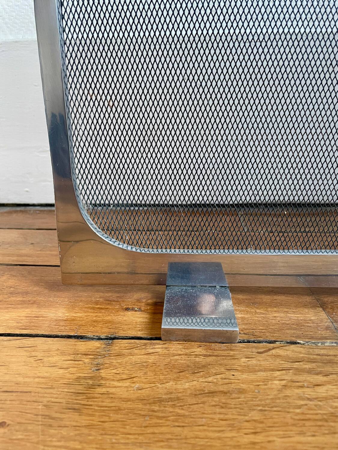 Jaques Charles polished stainless steel fireplace set for Jean-Paul Créations France 1970