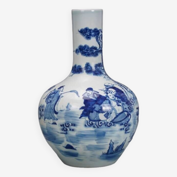 Vase dynastie qing style kangxi bleu et blanc les huit immortels voûte du ciel palais chinois