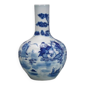 Vase dynastie qing style kangxi bleu et blanc les huit immortels voûte du ciel palais chinois