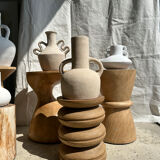 Handmade terracotta vase painted white with double handles H:16 D:20