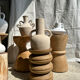 Artisanal terracotta vase painted white with double handles H:16 D:20