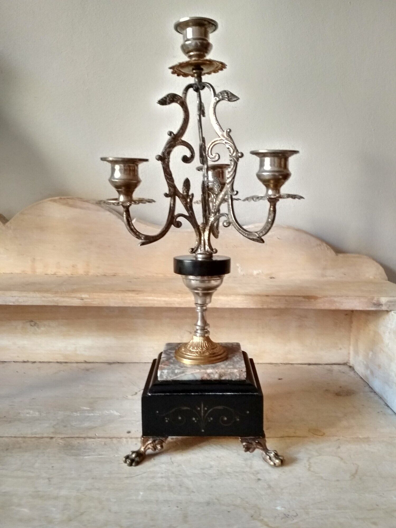 Old candelabra 4 burners in bronze brass and marble, French torches Napoleon III