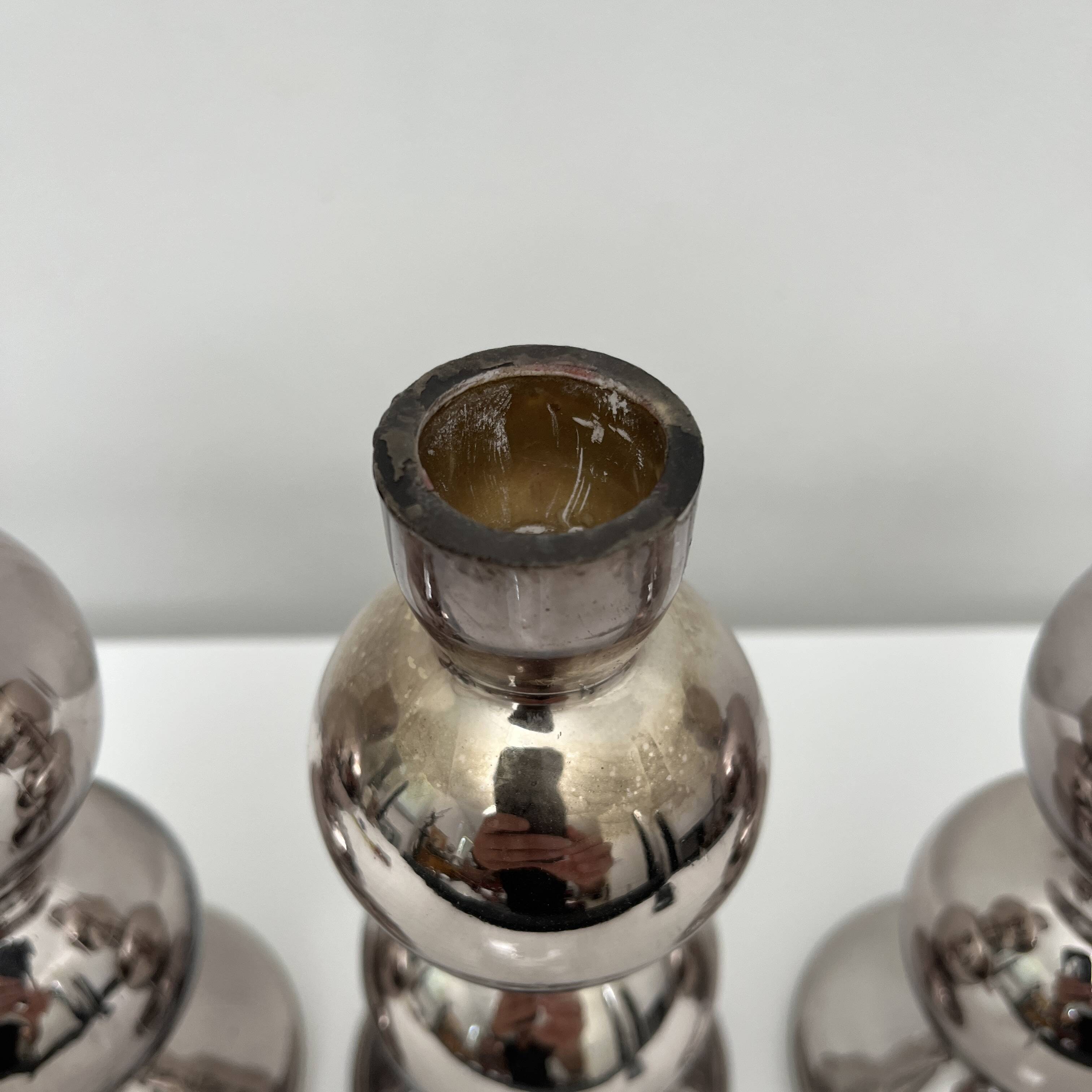 Set of 3 candlesticks in 20th century eglomise glass, vintage space age retro