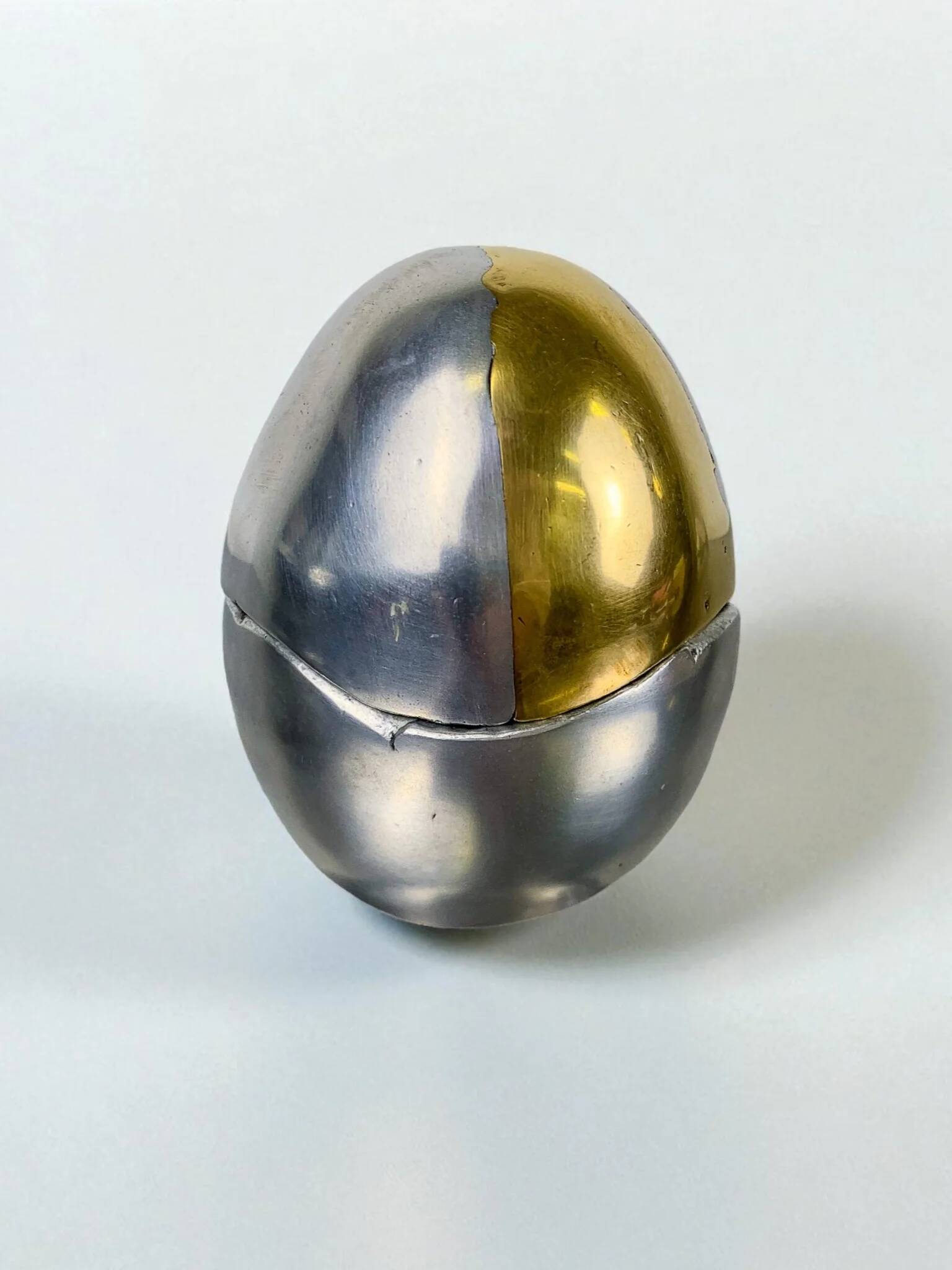 Brutalist egg-shaped lighter-ashtray by Ardisur, bronze and aluminium, 1970s, Spain