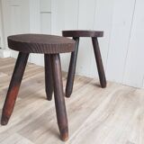 Set of 2 wooden tripod stools