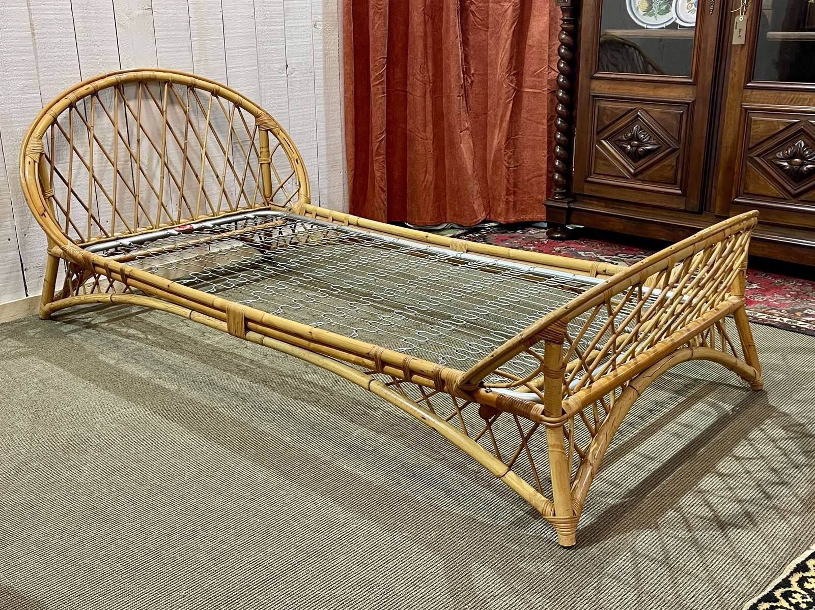1960s rattan bed with metal base