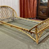 1960s rattan bed with metal base