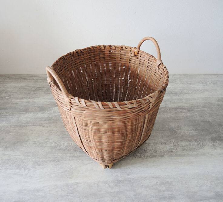 Ancien Panier / Cache Pot en Osier / Bambou H 26 cm