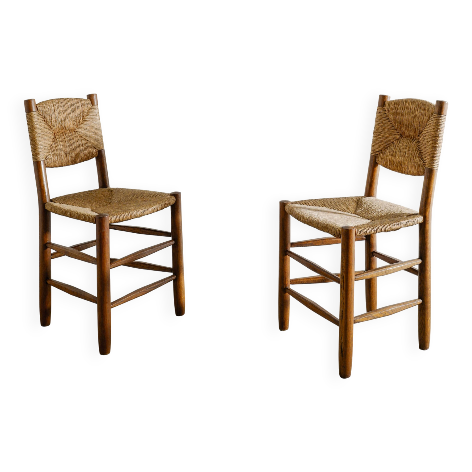 Chaises de salle à manger françaises en bois « N 19 » du milieu du siècle par Charlotte Perriand, années 1950