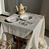 Vintage beige stoneware teapot with pink flower pattern H22