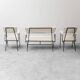 Vintage lounge set with sofa and armchairs in metal and fabric, 1970s modernism