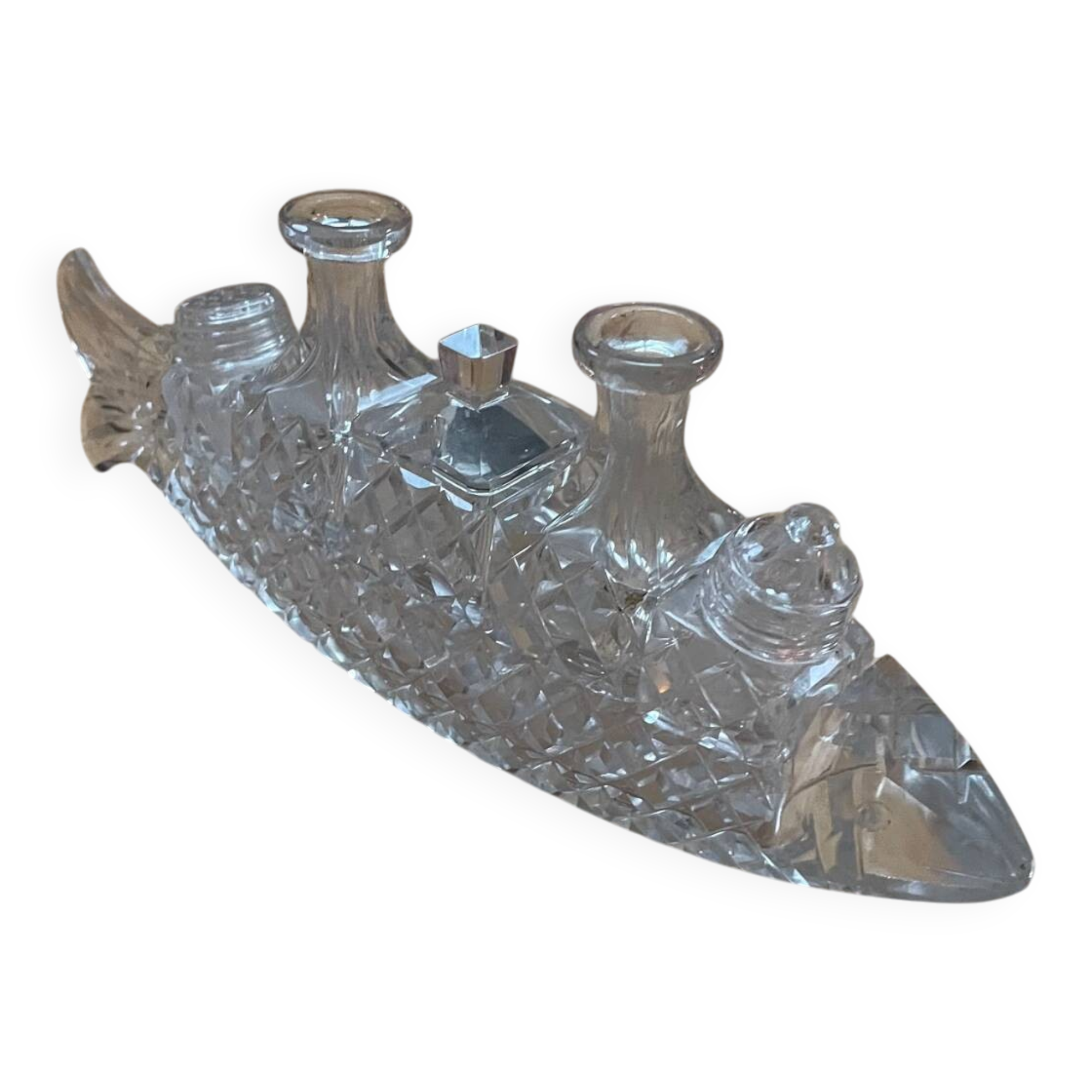 Antique condiment set, 6 pieces in cut crystal