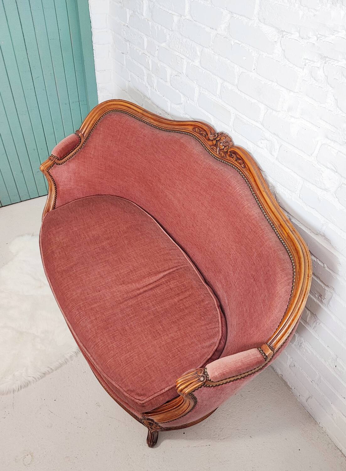 Pink velvet bench