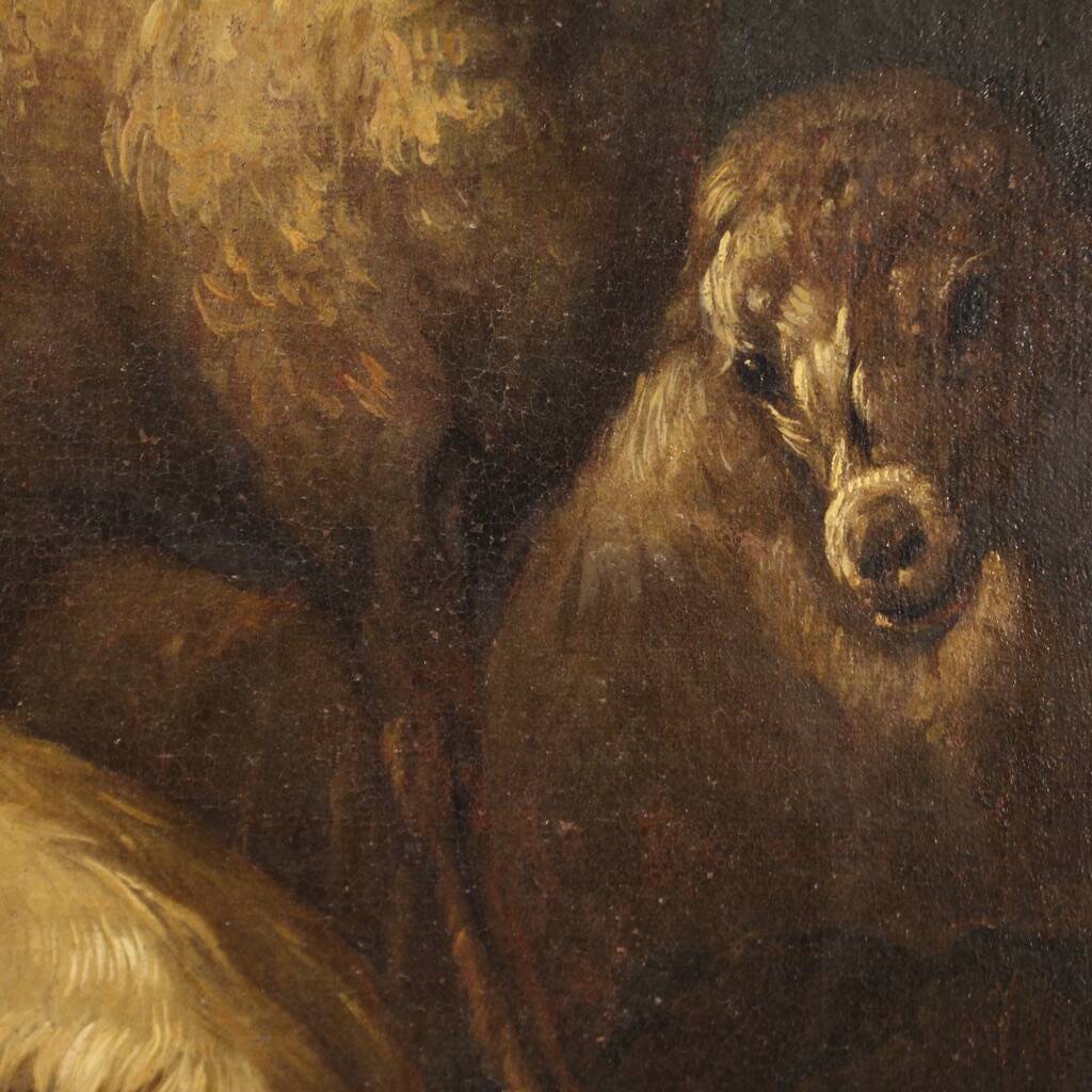 Beautiful 17th century painting, bucolic landscape with goats