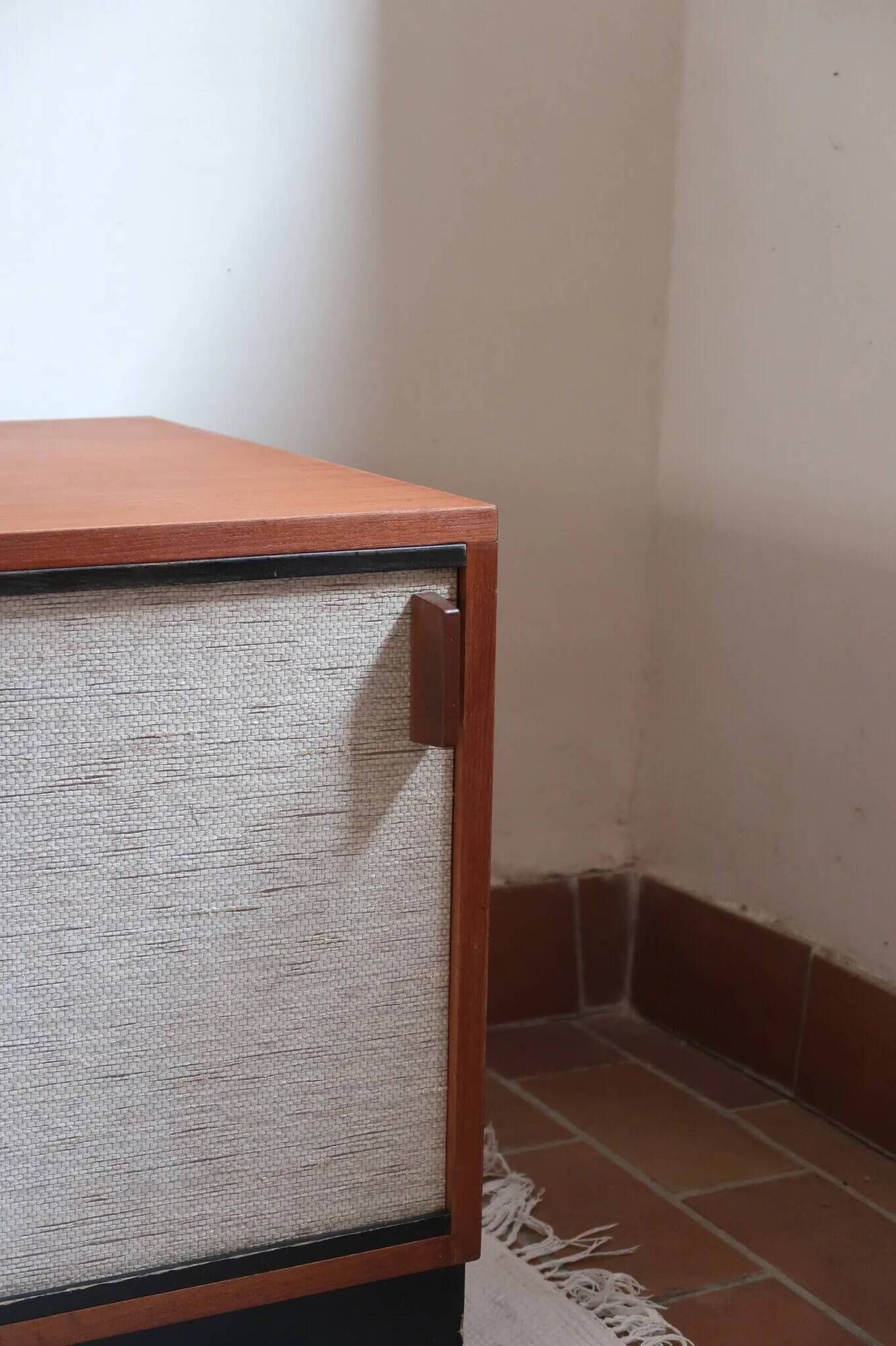 Teak enfilade, sliding canvas doors, 1960s.
