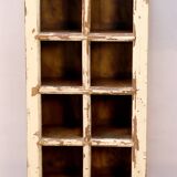 Burmese teak shelf with 8 compartments and original ecru patina