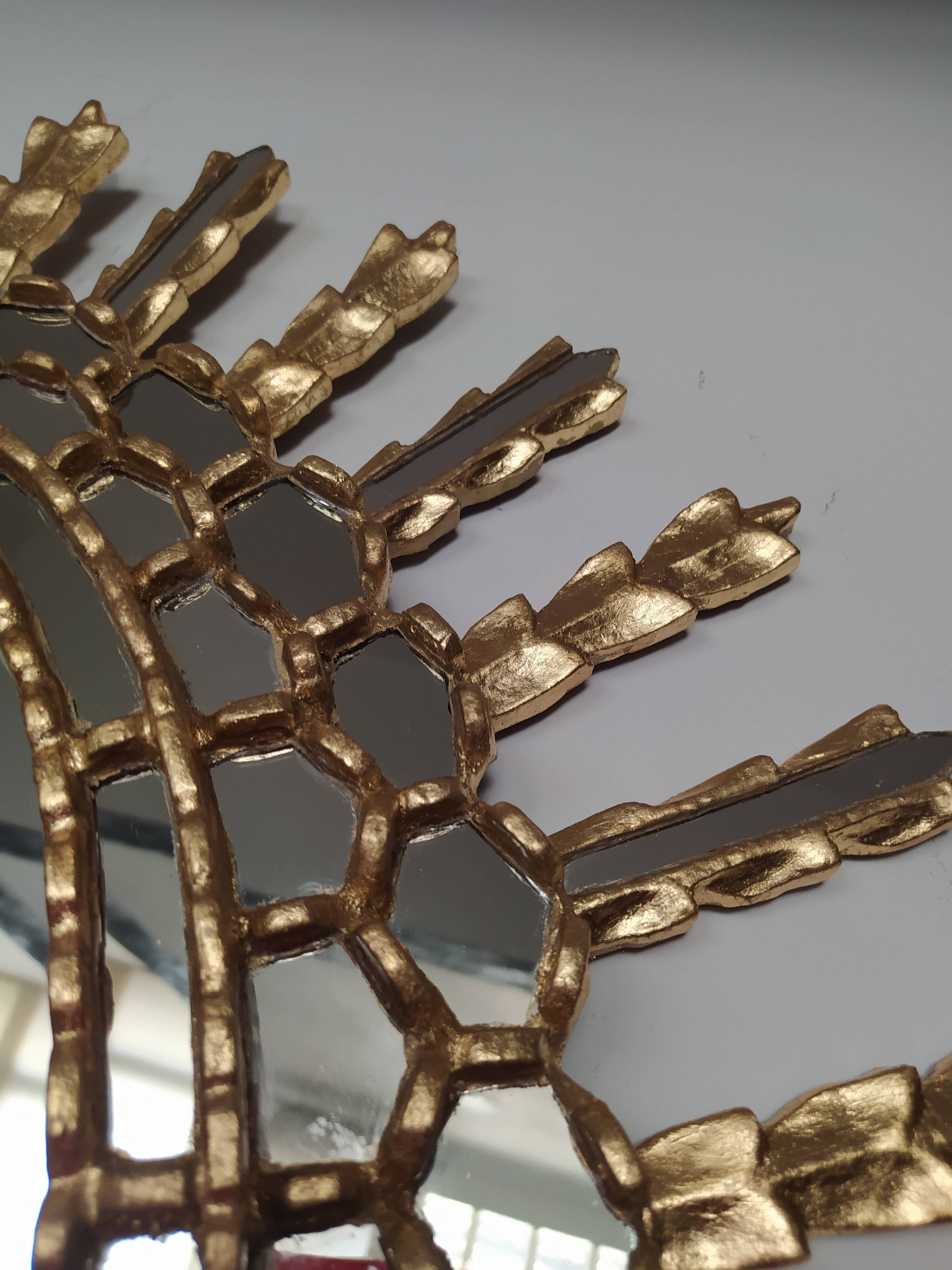 Golden wooden sun mirror 65x75cm