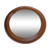 1970 wood and leather 86cm round mirror design